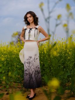 AFRIYA - Monochrome Meadow Crop Top and Skirt Co-Ord