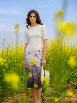 AFRIYA - Monochrome Meadow Bodycon Midi Dress
