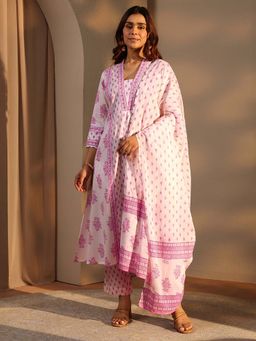 Libas - Pink Floral Kurta with Pant and Dupatta