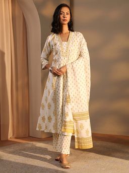 Libas - Yellow Floral Kurta with Pant and Dupatta