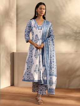 Libas - Blue Floral Kurta with Pant and Dupatta