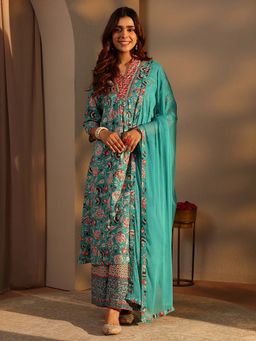 Libas - Blue Floral Kurta with Palazzo and Dupatta