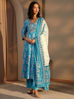 Libas - Blue Floral Kurta with Pant and Dupatta