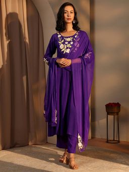 Libas - Purple Floral Kurta with Pant and Dupatta