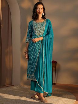 Libas - Blue Printed Kurta with Pant and Dupatta
