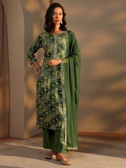 Libas - Green Printed Kurta with Pant and Dupatta