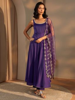 Libas - Purple Solid Kurta with Pant and Dupatta