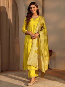 Libas - Yellow Printed Kurta with Pant and Dupatta