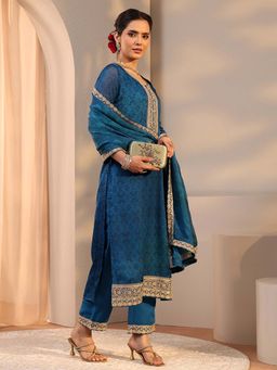 Libas - Teal Embroidered Kurta with Pant and Dupatta