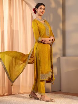 Libas - Mustard Embroidered Kurta with Pant and Dupatta