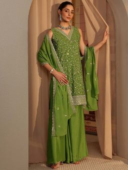 Libas - Green Embellished Kurta with Palazzo and Dupatta