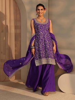 Libas - Purple Embellished Kurta with Palazzo and Dupatta