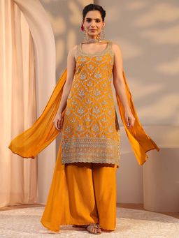 Libas - Mustard Embellished Kurta with Palazzo and Dupatta