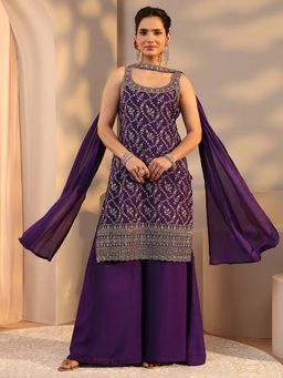 Libas - Purple Embellished Kurta with Palazzo and Dupatta
