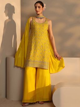 Libas - Yellow Embellished Kurta with Palazzo and Dupatta