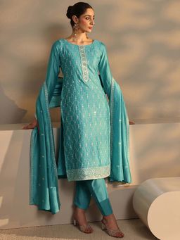 Libas - Blue Embroidered Kurta with Pant and Dupatta