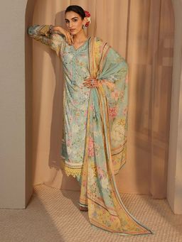 Libas Art - Blue Floral Kurta with Pant and Dupatta
