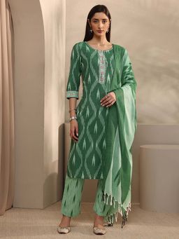 Libas - Green Printed Kurta with Pant and Dupatta