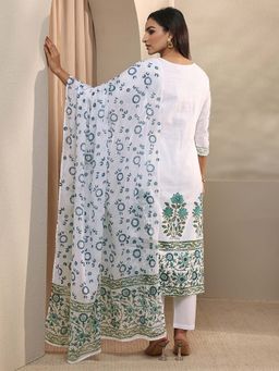 Libas - White Floral Kurta with Pant and Dupatta