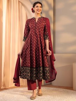 Libas - Rust Printed Kurta with Pant and Dupatta