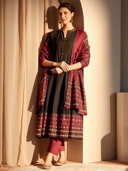 Libas - Black Printed Kurta with Pant and Dupatta