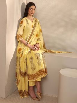 Libas - Yellow Floral Kurta with Pant and Dupatta