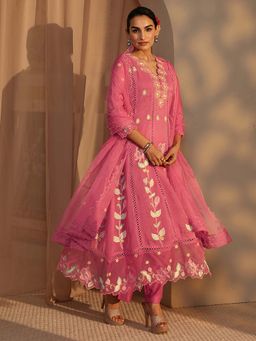 Libas - Pink Floral Kurta with Pant and Dupatta