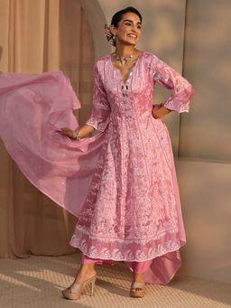 Libas - Pink Floral Kurta with Pant and Dupatta