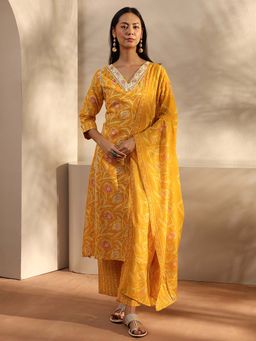 Gerua By Libas - Yellow Floral Kurta with Pant and Dupatta