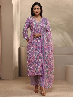 Gerua By Libas - Purple Floral Kurta with Pant and Dupatta