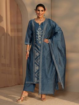 Libas Art - Teal Printed Kurta with Pant and Dupatta