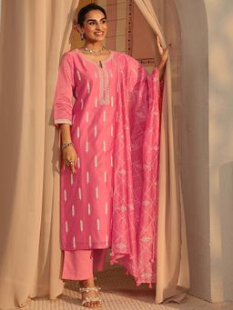 Libas Art - Coral Floral Kurta with Pant and Dupatta
