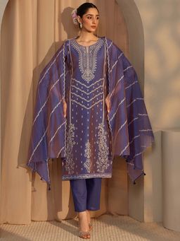 Libas Art - Purple Embroidered Kurta with Pant and Dupatta