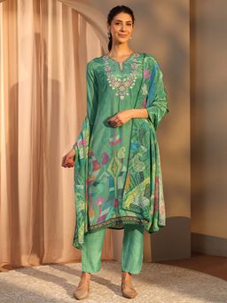 Libas - Green Printed Kurta with Pant and Dupatta