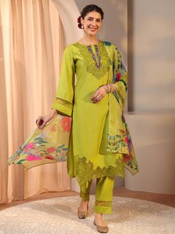Libas - Green Floral Kurta with Pant and Dupatta