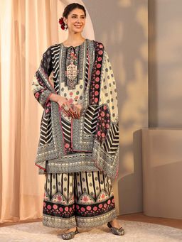 Libas - Black Printed Kurta with Palazzo and Dupatta
