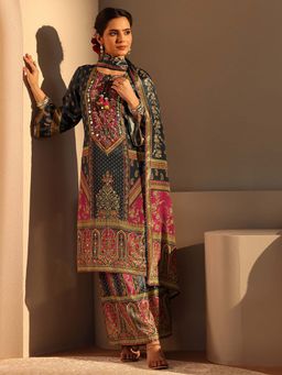 Libas - Blue Floral Kurta with Palazzo and Dupatta