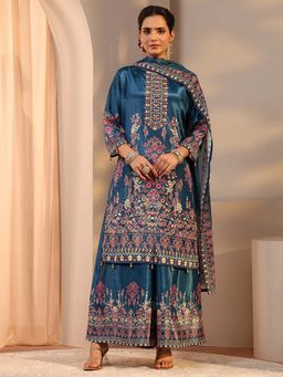 Libas - Blue Floral Kurta with Palazzo and Dupatta