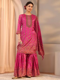 Libas - Pink Floral Kurta with Sharara and Dupatta