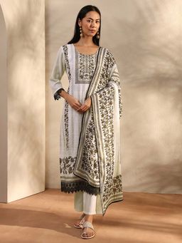 Libas - White Floral Kurta with Pant and Dupatta