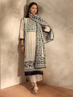 Libas - White Floral Kurta with Pant and Dupatta