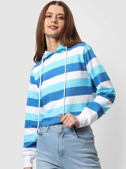 Campus Sutra - Womens Striped Sweatshirt With Hoodie