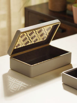 Pure Home + Living - Beige Printed Faux Leather Storage Box