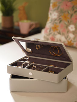 Pure Home + Living - Beige Faux Leather Jewellery Box