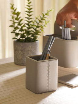 Pure Home + Living - Beige Faux Leather Pen Holder