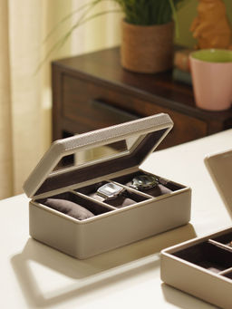 Pure Home + Living - Beige 3 Part Faux Leather Watch Box