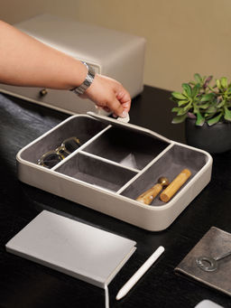 Pure Home + Living - Beige 4 Compartment Faux Leather Organiser Tray