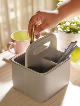 Pure Home + Living - Beige 4 Compartment Faux Leather Organiser