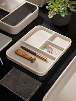 Pure Home + Living - Beige 4 Compartment Faux Leather Organiser Tray