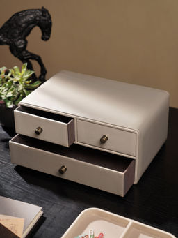 Pure Home + Living - Beige & Cream Faux Leather Drawer Organizer